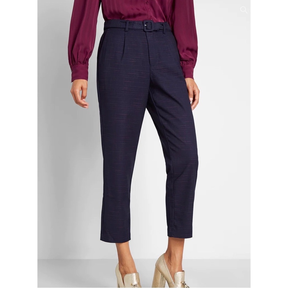 ModCloth Checking On It Skinny Pants Navy with Pink Plaid Pants Trousers NWOT
